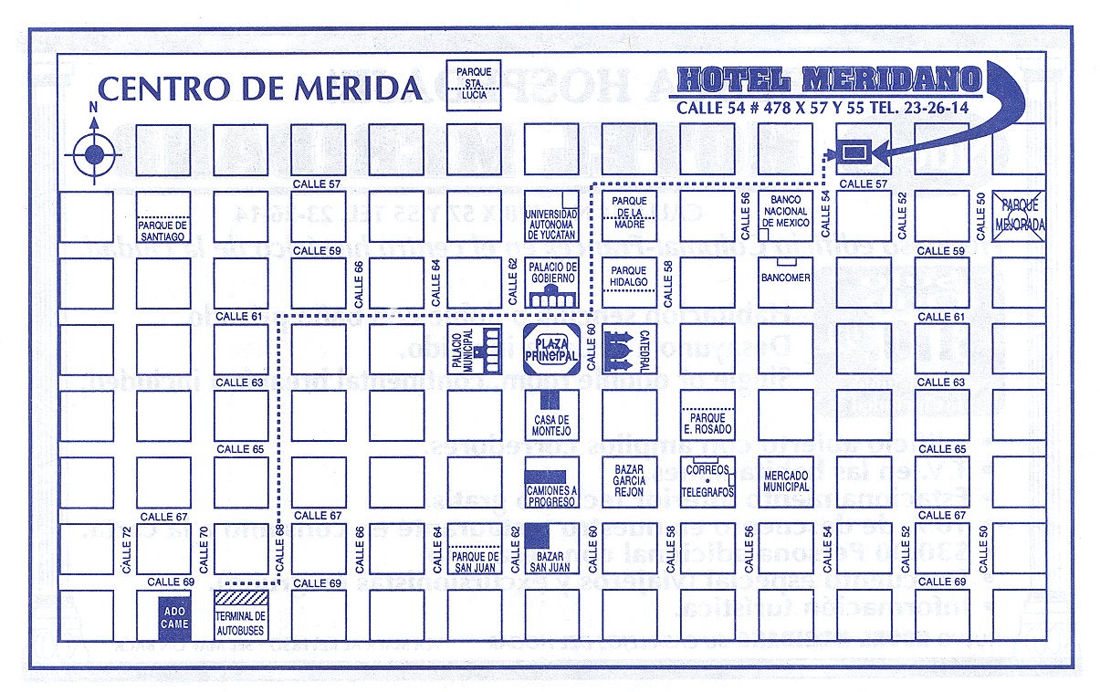 large Map hotel Meridano in historic center Merida